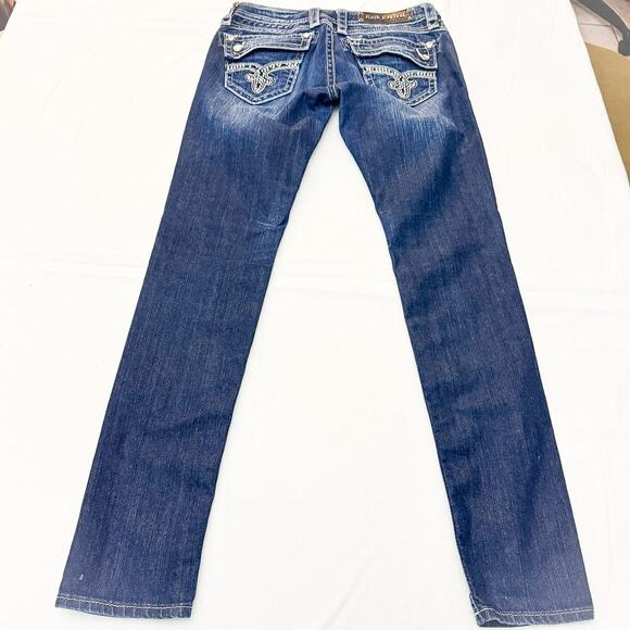 Rock Revival Johanna Skinny Dark Wash Denim Jeans Embellished Tab Pocket Size 28 - Picture 3 of 10